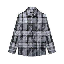 TDR X RUCAS  Distressed Camo Flannel Shirt Grey